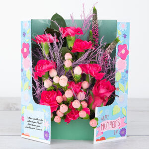 Mother's Day Flowers with Deep Water Roses, Veronica, Carnations, Hypericum, Tree Fern and Ruscus