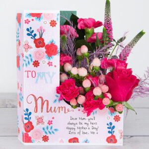 Mother's Day Flowers with Dutch Roses, Pink Veronica, Spray Carnations, Hypericum, Tree Fern and Ruscus