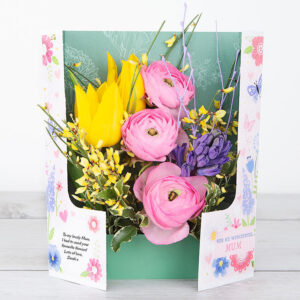 Purple Veronica, Tulips and Yellow Ranunculus Mother's Day Flowercard